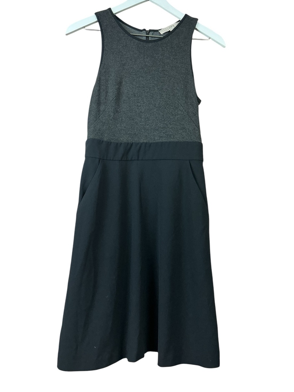 Loft Sleeveless Grey Black Shift Dress Women Sz S